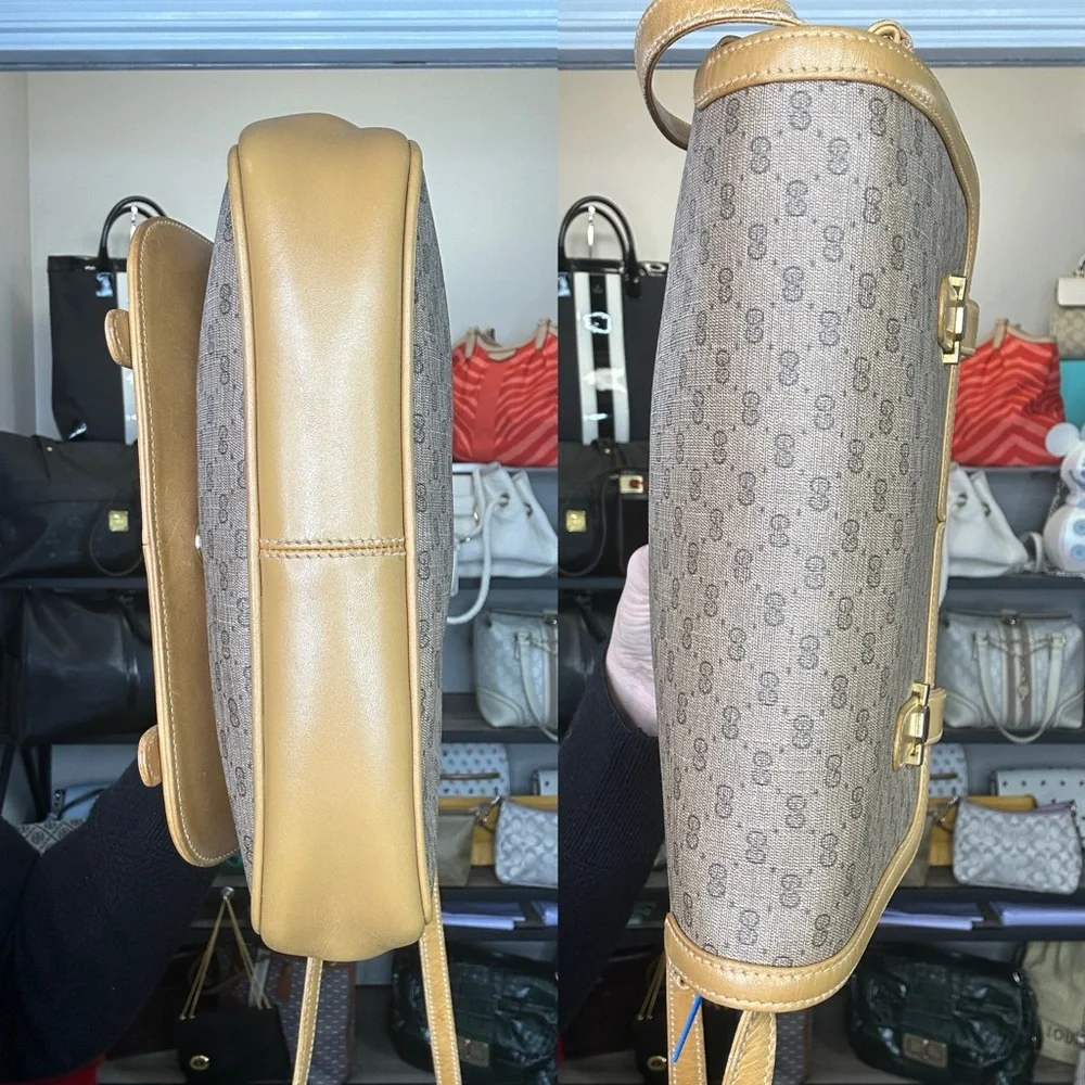 Gucci Vintage Small Tan and Gold Messenger Monogram Flap Bag w/ COA 1981-1985 - Picture 8 of 10